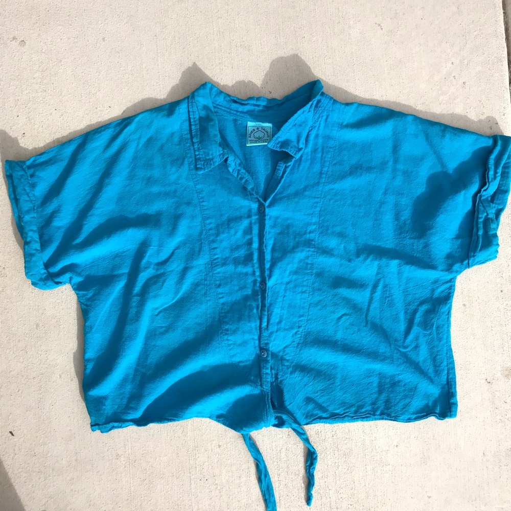 Aries & Taurus button up crop tie top womens XL retro 90s vintage boho b…